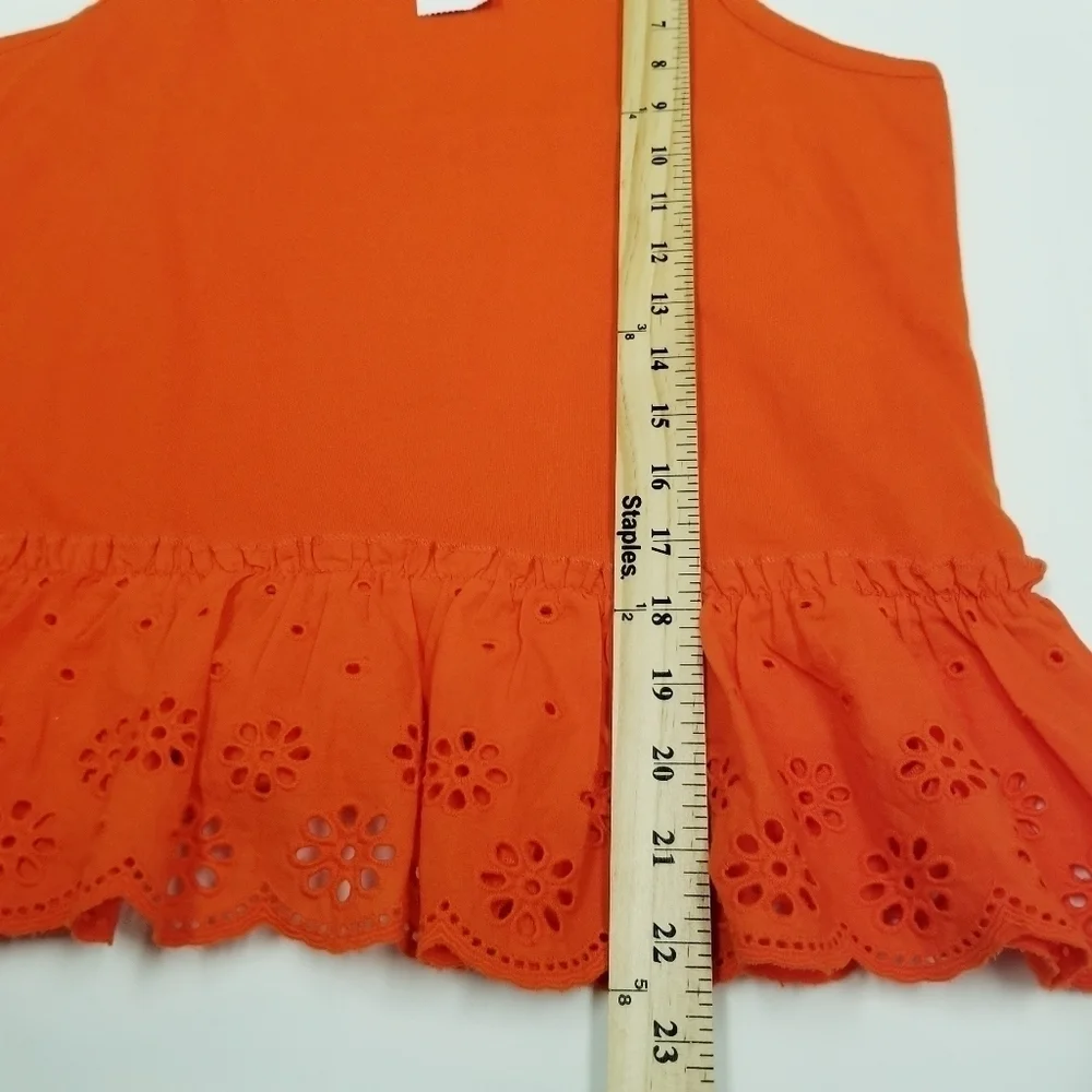 J. Crew orange sleeveless eyelet lace ruffle‎ tank top blouse ladies Small NWT